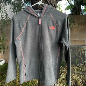 The North Face Full Plastic Zip Sweatshirt Girls Size LG(14-16) Hoodie Gray Pink